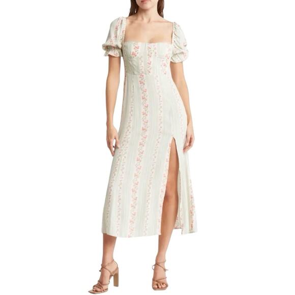 We Wore What Womens 2 Puff Sleeve Midi Dress in Rosewood Multi NEW - Picture 1 of 12